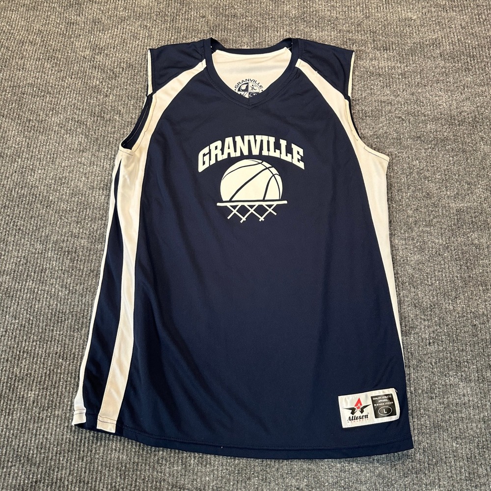 Alleson Athletic Granville Basketball Jersey L Navy White Mesh V-Neck 44